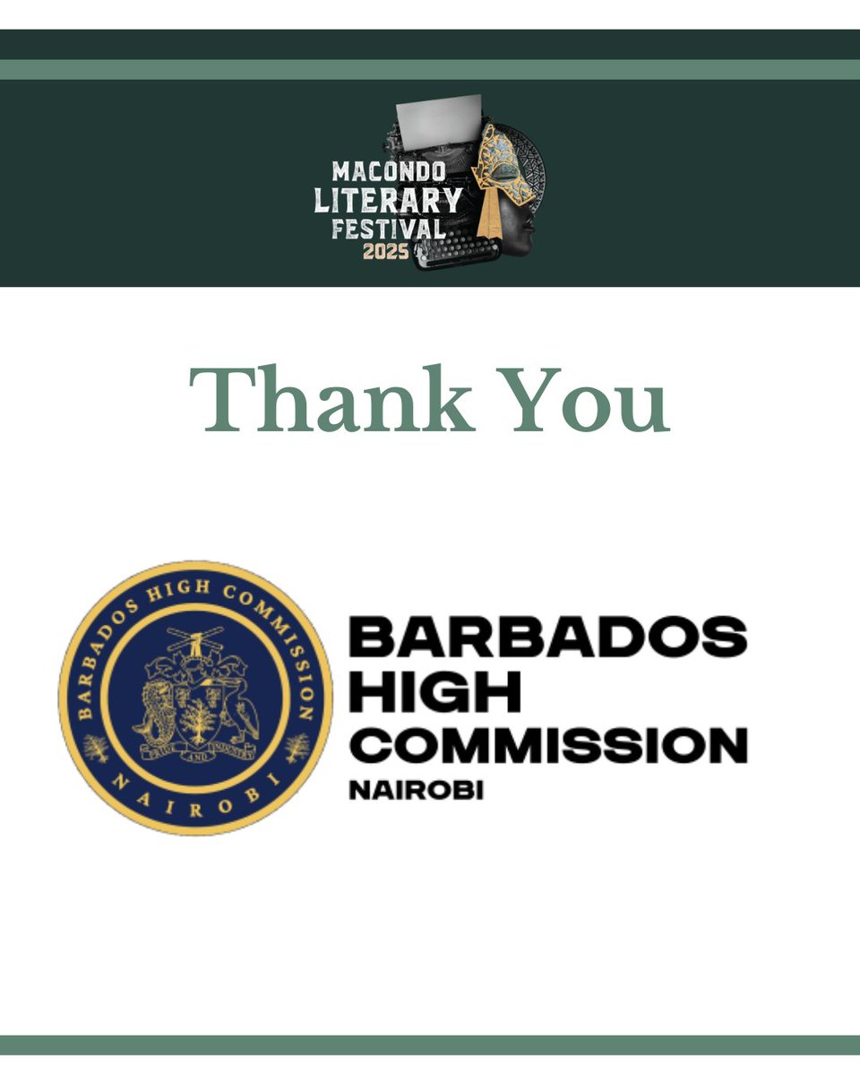 MacondoLitFest's tweet photo. Thank you to the @barbadosinkenya for supporting the Macondo Literary Festival 2025.
Your partnership celebrates the deep cultural connections between the Caribbean and Africa, and helps us honour the voices, stories, and shared histories!
#MLF5 #MacondoLiteraryFestival https://t.co/tfs7K7I6Lv