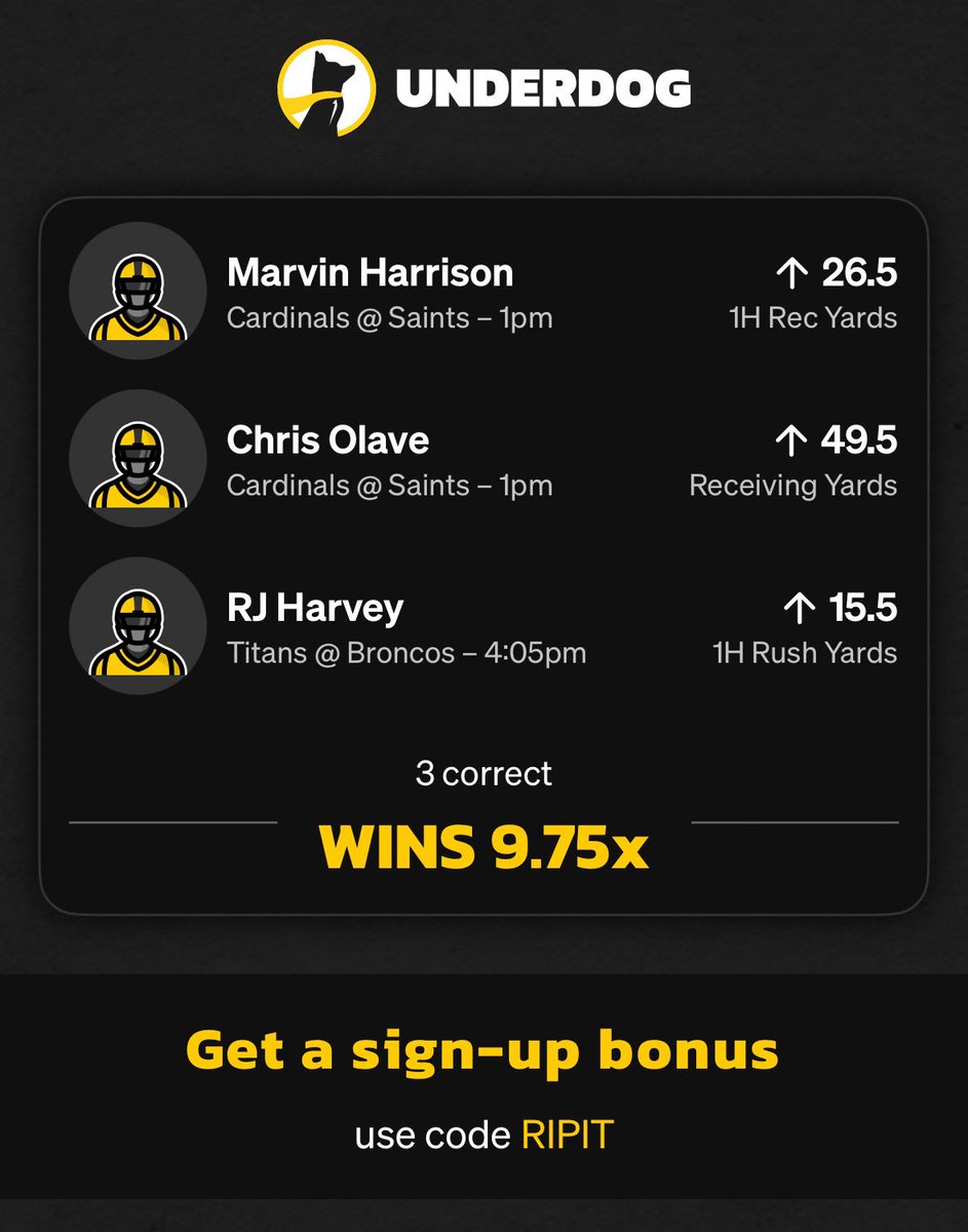 RipItRandyTV's tweet photo. LIKE THIS TWEET FOR A GIVEAWAY 💚

Here are my NFL Week 1 picks, will give away $$$ to a follower who likes this tweet if any of these lineups hit!

NEW USERS who play $5 using code RIPIT on Underdog get $50 in bonus credits win or lose! 🤑 https://t.co/OKTCq23mJ0