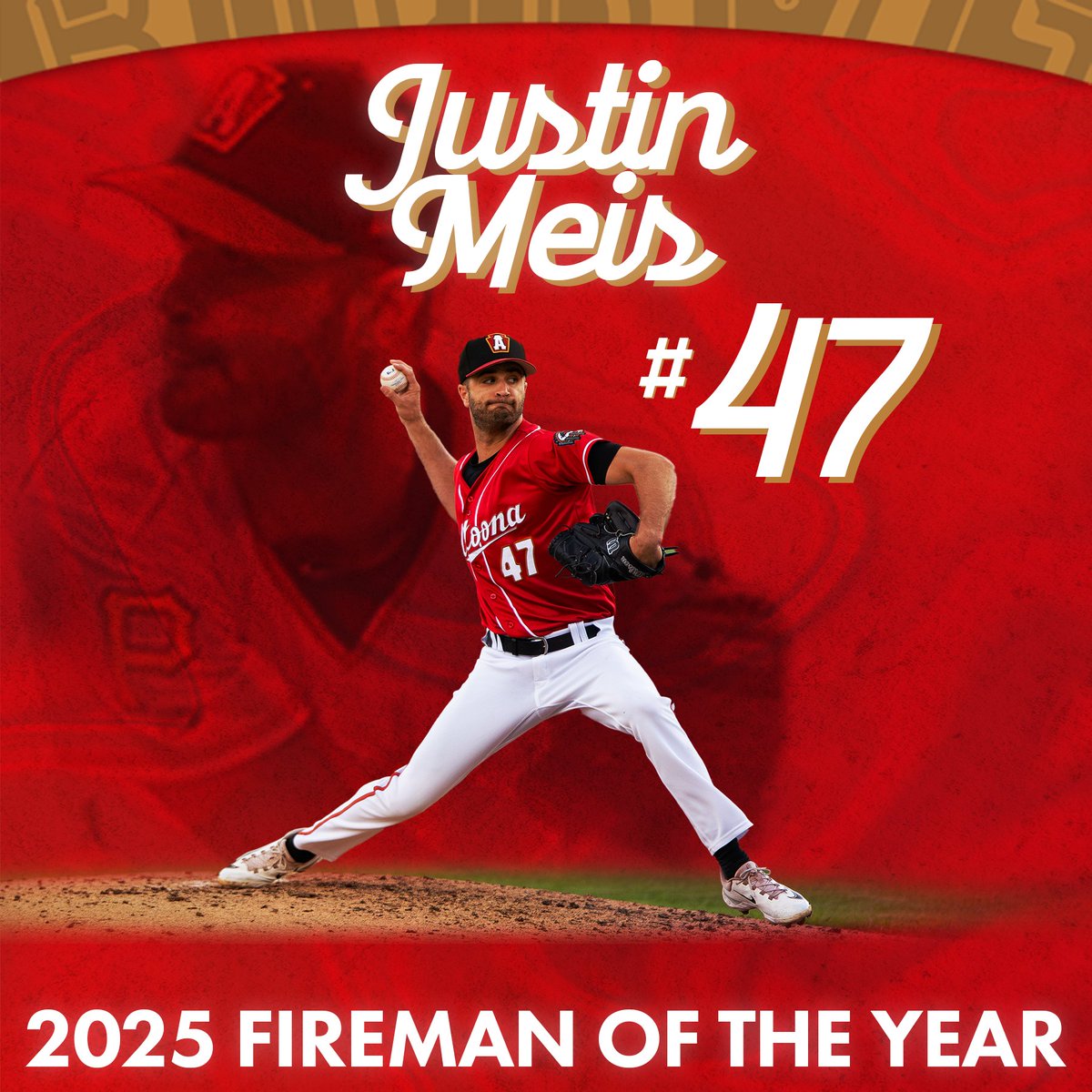 Justin Meis wins our Fireman of the Year award as the team's top bullpen arm! The Bethel Park, PA native was one of Altoona's most consistent arms in relief as he has made a career-high 40 appearances this season. His 65 strikeouts rank seventh among Eastern League relievers!