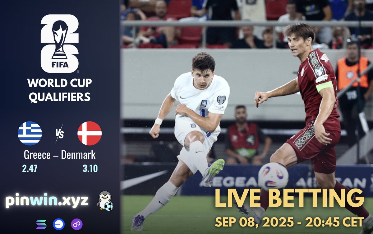 WORLD CUP QUALIFIERS - EUROPE: Greece vs Denmark ⚽ Crucial showdown as  nations battle for World Cup spots TONIGHT | 20:45 CET Predict, track and  cashout LIVE on PinWin 🐧 #WorldCup #GreeceDenmark