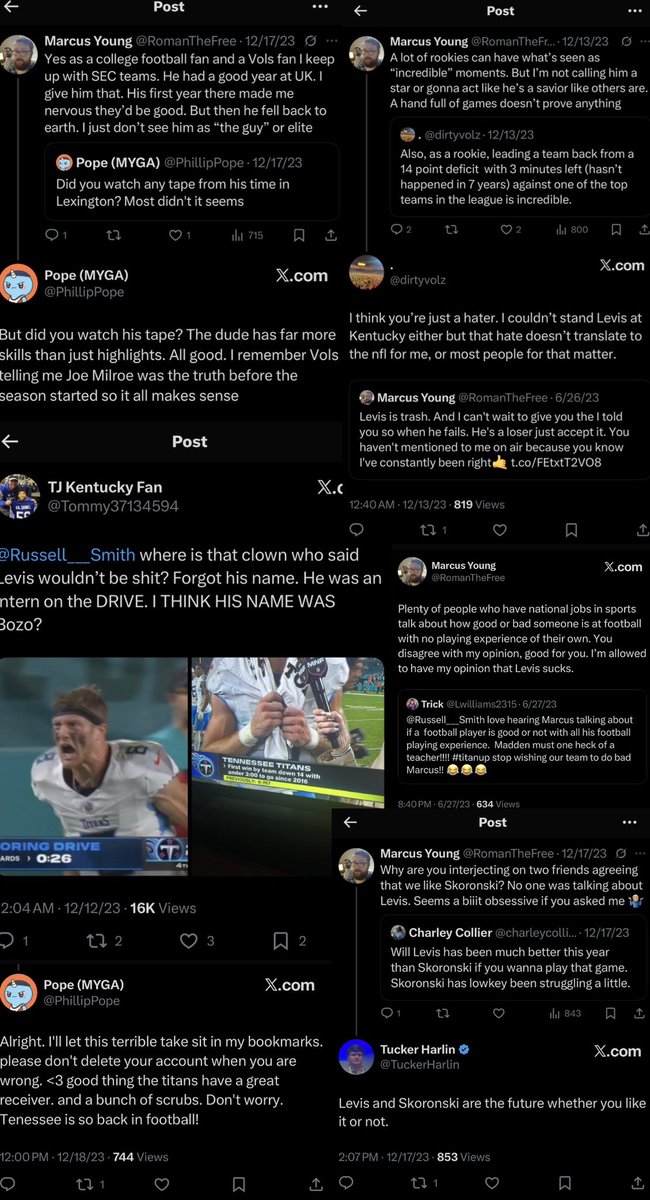 RomanTheFree's tweet photo. As we get ready for Titans football with Cam Ward at QB. I’d like to reminisce on all the idiots who came after me for my Levis take. Wish I could show more but some people had deleted tweets or accounts, huh 👀 anyway I dedicate my pettiness to the great @DRVawl https://t.co/ThZbqtRppw