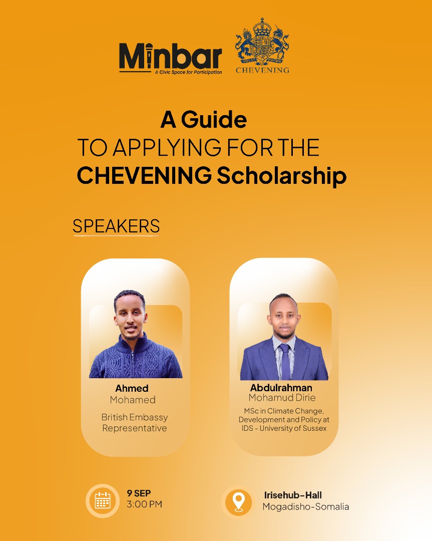 Want to study in the UK for free? 🇬🇧
Join our Chevening Scholarship Info Session this 

𝐓𝐮𝐞𝐬𝐝𝐚𝐲, 𝟗 𝐒𝐞𝐩𝐭 𝟐𝟎𝟐𝟓 𝐚𝐭 𝟑:𝟎𝟎 𝐏𝐌, 𝐢𝐑𝐢𝐬𝐞 𝐇𝐮𝐛.

Get tips to boost your chances of winning!
🔗 Register: minbarspace.com/minbar-registe…

<a href="/UKinSomalia/">UK in Somalia🇬🇧🇸🇴</a> 
<a href="/CheveningFCDO/">Chevening Awards🇬🇧</a>