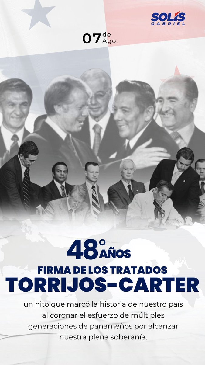 🇵🇦🤝🇺🇸
Hace 48 años Panamá y Estados Unidos firmaron los Tratados Torrijos–Carter, un momento histórico que selló no solo la recuperación de nuestra soberanía sobre el Canal, sino también una relación estratégica y de confianza entre naciones.

Ayer, hoy y siempre, Estados Unidos