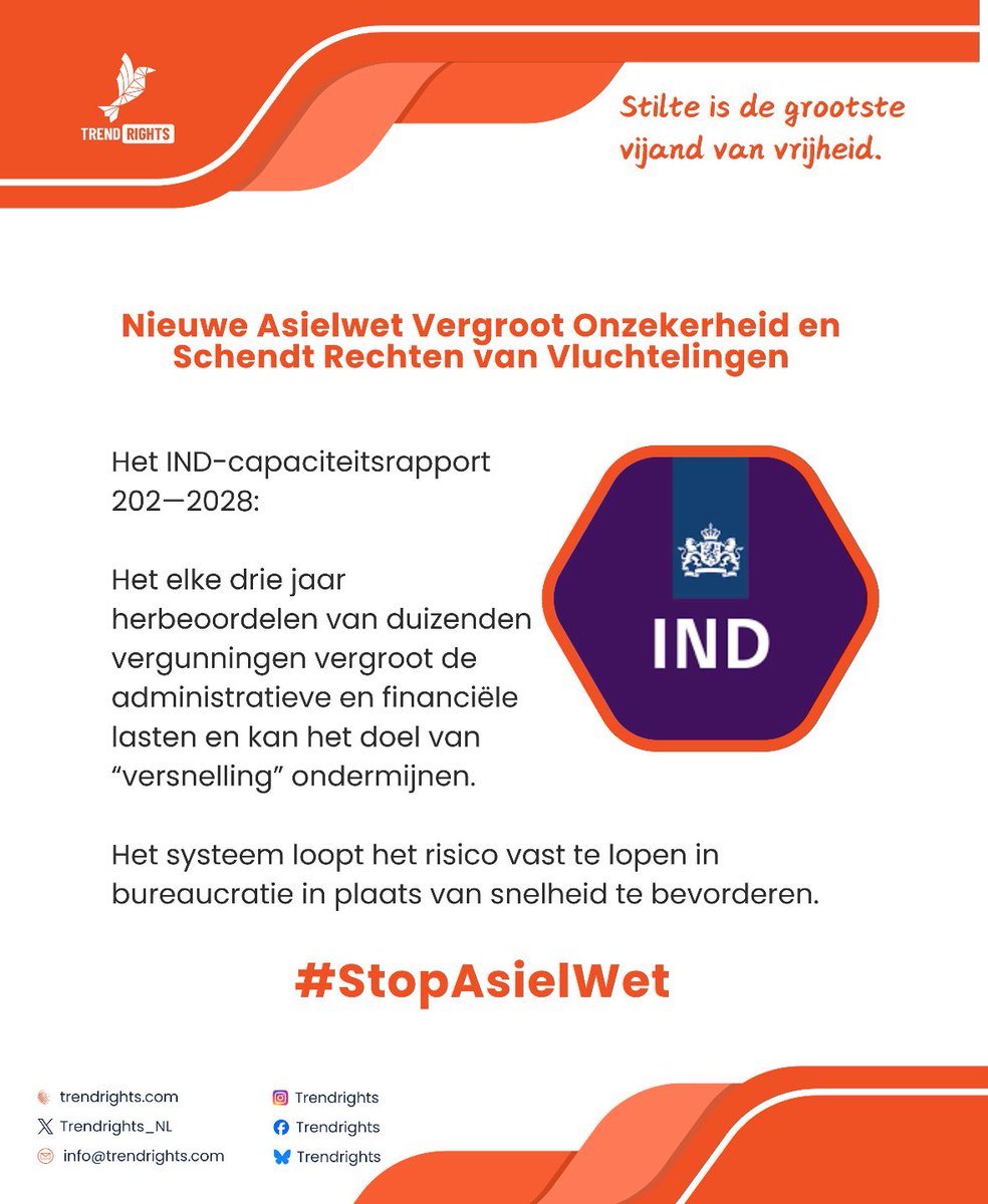 🛑 IND-capaciteitsrapport 2025-2028:

Het driejaarlijks herbeoordelen
van duizenden vergunningen stapelt administratieve en financiële lasten op.

Dit saboteert de beloofde “versnelling” en dreigt het systeem te verstikken in bureaucratie! 🚨 #StopAsielWet
<a href="/EersteKamer/">Eerste Kamer der Staten-Generaal</a>