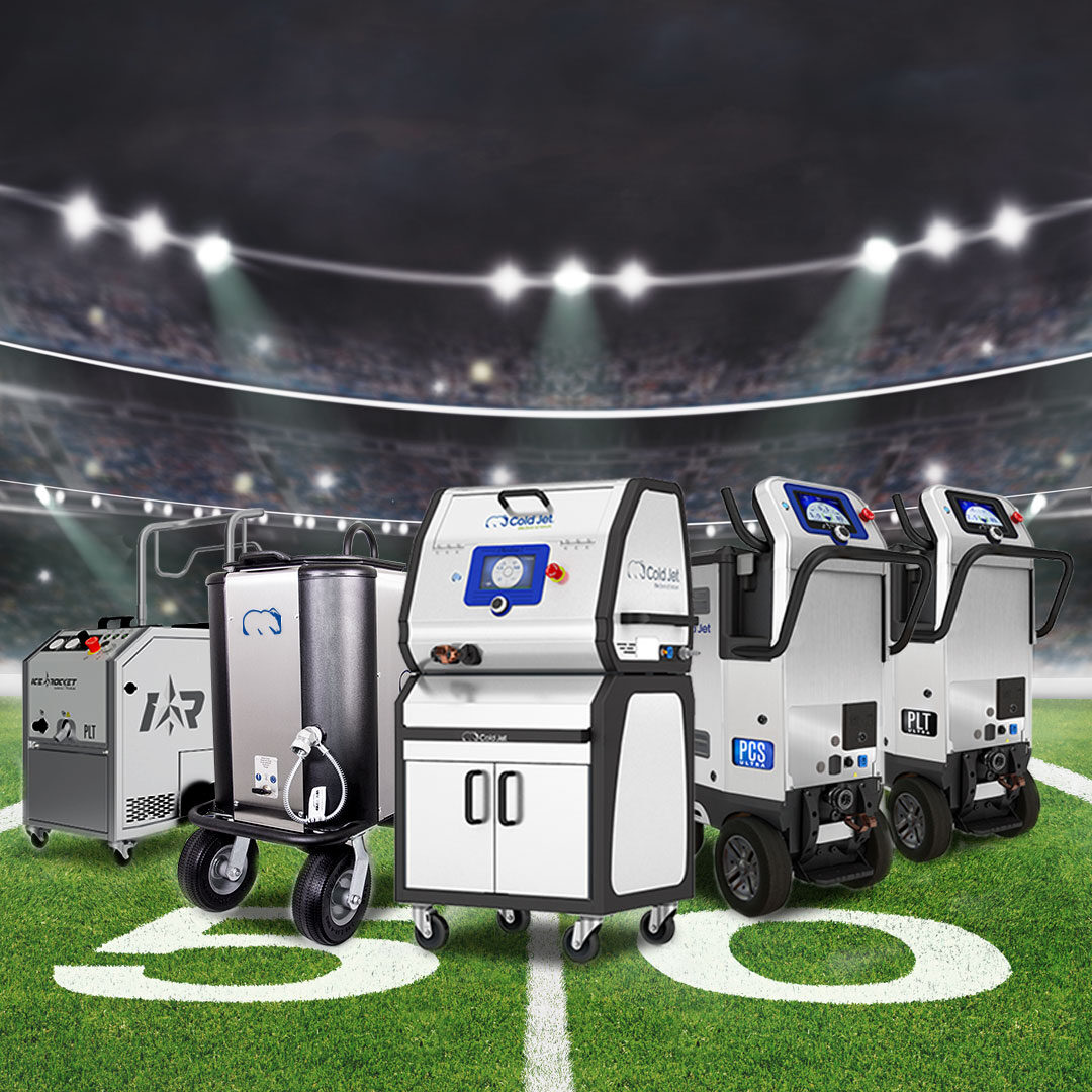 It's game day! 🏈 Our starting lineup of dry ice-blasting machines is ready to tackle any cleaning challenge! #NFL #DryIceBlasting #ColdJet #GameDayReady #WhoDey