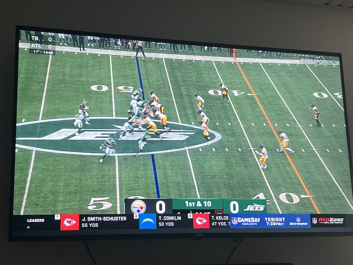 NFL RedZone already in a blender

Bottom line ticker covering the bottom half of the scorebug on any game covered by CBS 

Pretty disasterous start