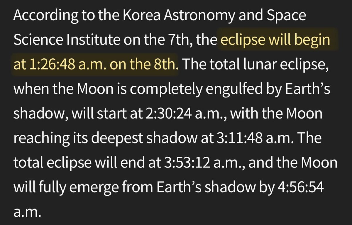 exouniversetr's tweet image. "...Kore Astronomi ve Uzay Bilimleri Enstitüsü’ne göre tutulma, 7 Eylül’de yapılan açıklamayla, 8 Eylül günü saat 01:26:48’de başlayacak..."

SENARYOYU TAKİP EDİYORLAR 😭 Kanlı Ay Tutulması  1:26’da başladı ve tanıtımı tam 1:26’da (KST) paylaştılar! 😭😭😭