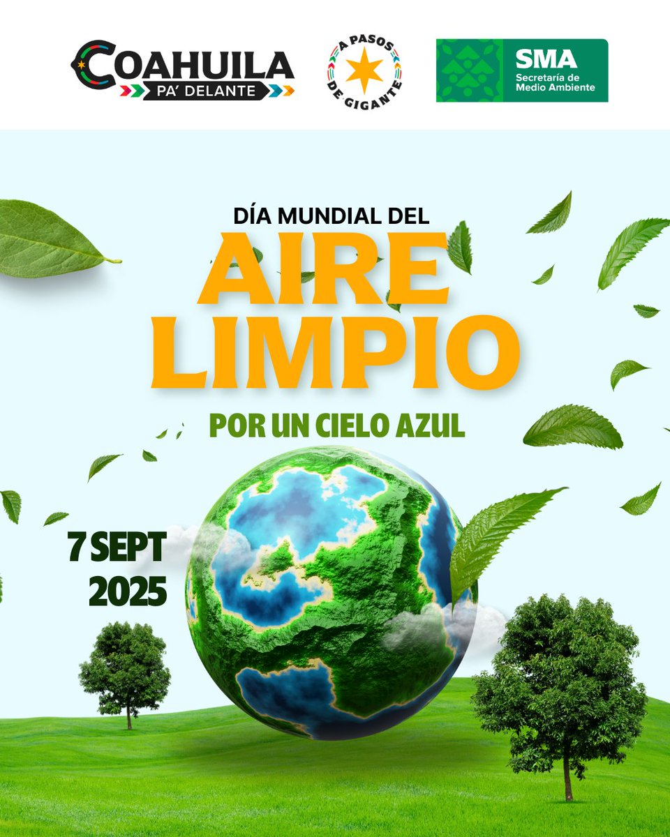 Día Mundial del Aire Limpio por un Cielo Azul, para reflexionar sobre la importancia de reducir emisiones y proteger nuestra salud y la del planeta. 🌱☁️
Trabajamos juntos para garantizar un aire más limpio y un futuro más sostenible.
#coahuilapadelante #apasosdegigante