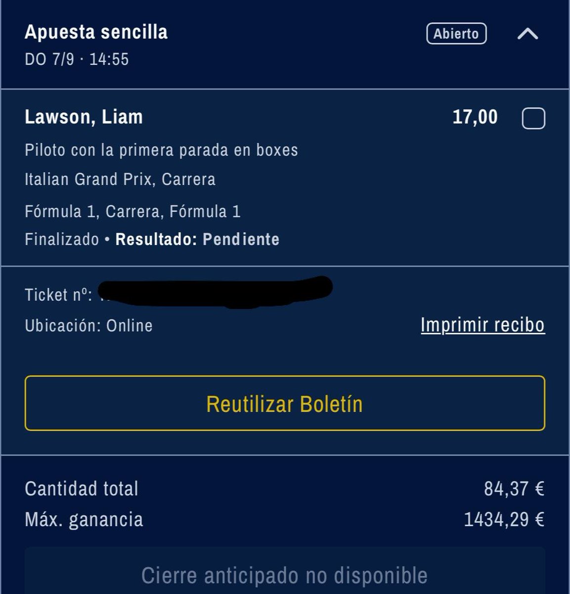 🤯 Tengo suscriptores que están muy locos.

¿Que le meta stake 0,25 a una cuota 17? Sujétame el cubata.

¡Apostad con cabeza siempre!