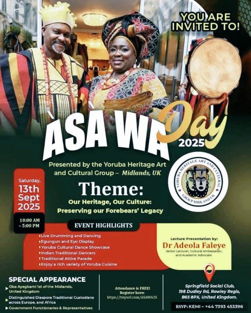 To everyone in the United Kingdom and its environ.

Theme:Our Heritage,Our Culture:  Preserving our forebears' Legacy
 
Date: 13th September,2025