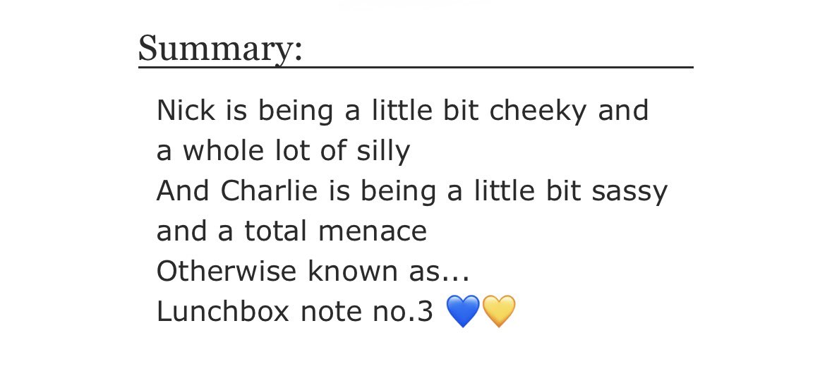 So last Sunday I posted a new chapter of Nick’s Notes for the first time in two years 🫣🫣 and this afternoon I posted another one!  Hoping to make it a weekly thing. Fingers crossed 💙💛

archiveofourown.org/works/48826612…