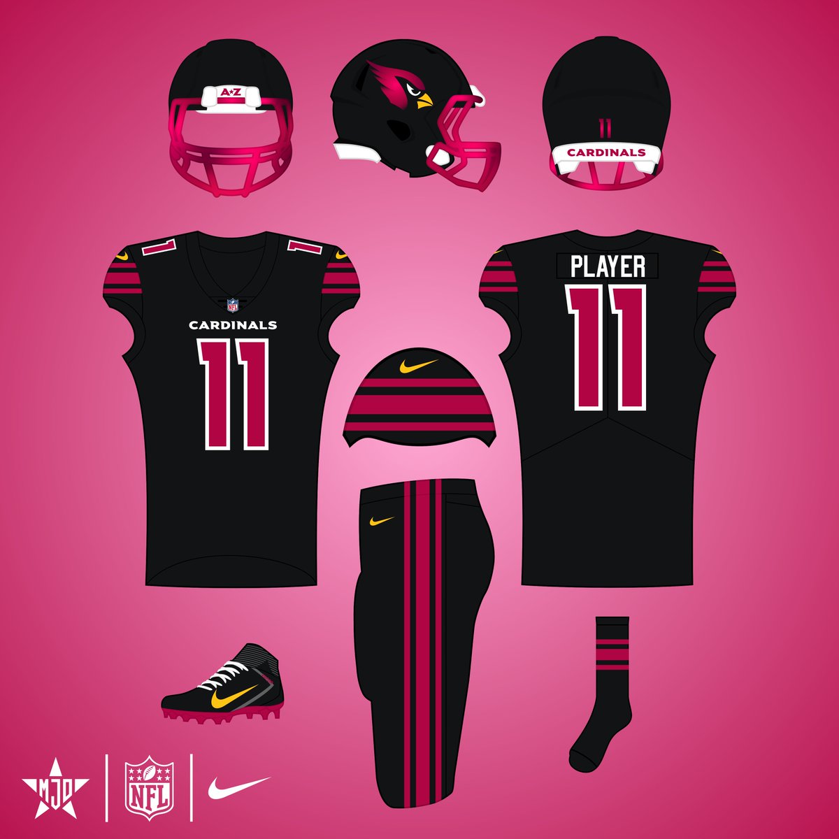 MJD7Design's tweet image. Arizona Cardinals:

I generally like Arizona&apos;s current uniforms, I just made them a little closer to past designs, and dropped silver. The facemask is a warm gray, much like USC, mimicking the shade of a desert cardinal.

#BirdGang