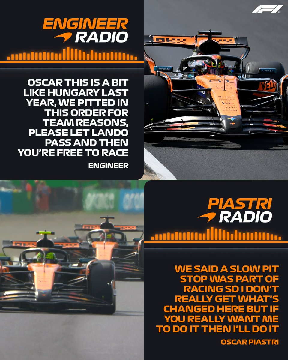 F1's tweet image. 📻 &quot;Please let Lando pass and then you&apos;re free to race&quot;

#F1 #ItalianGP