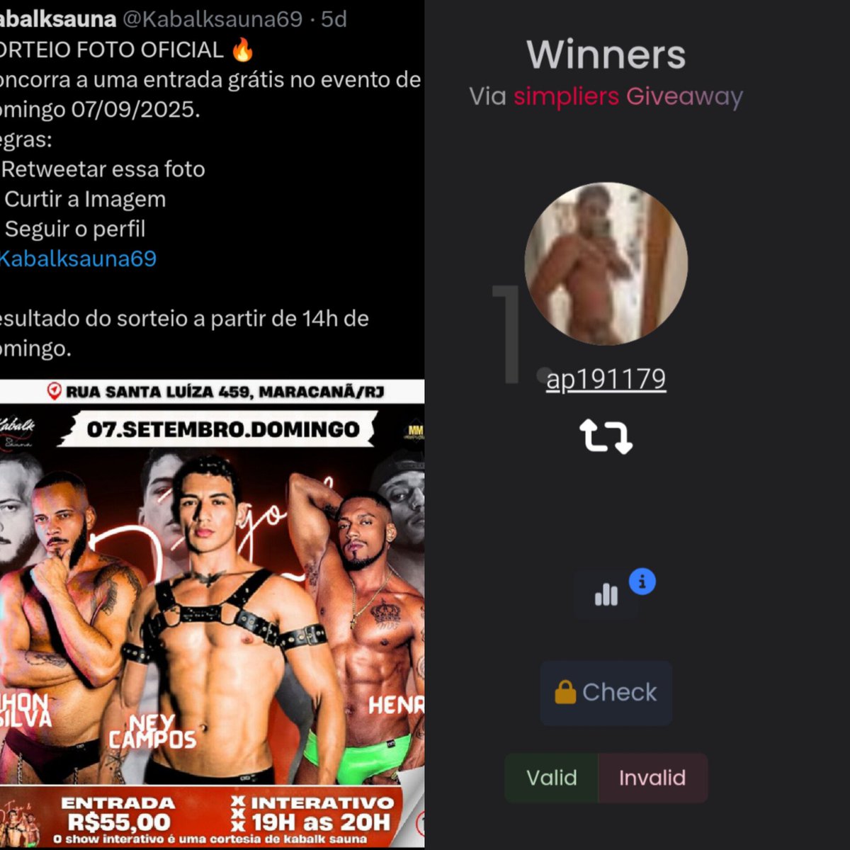 Parabéns <a href="/ap191179/">🆑️casado41💦</a> ,
Você ganhou uma entrada grátis para o evento de hoje 07/09/2025 domingo.
Olhe sua Dm.