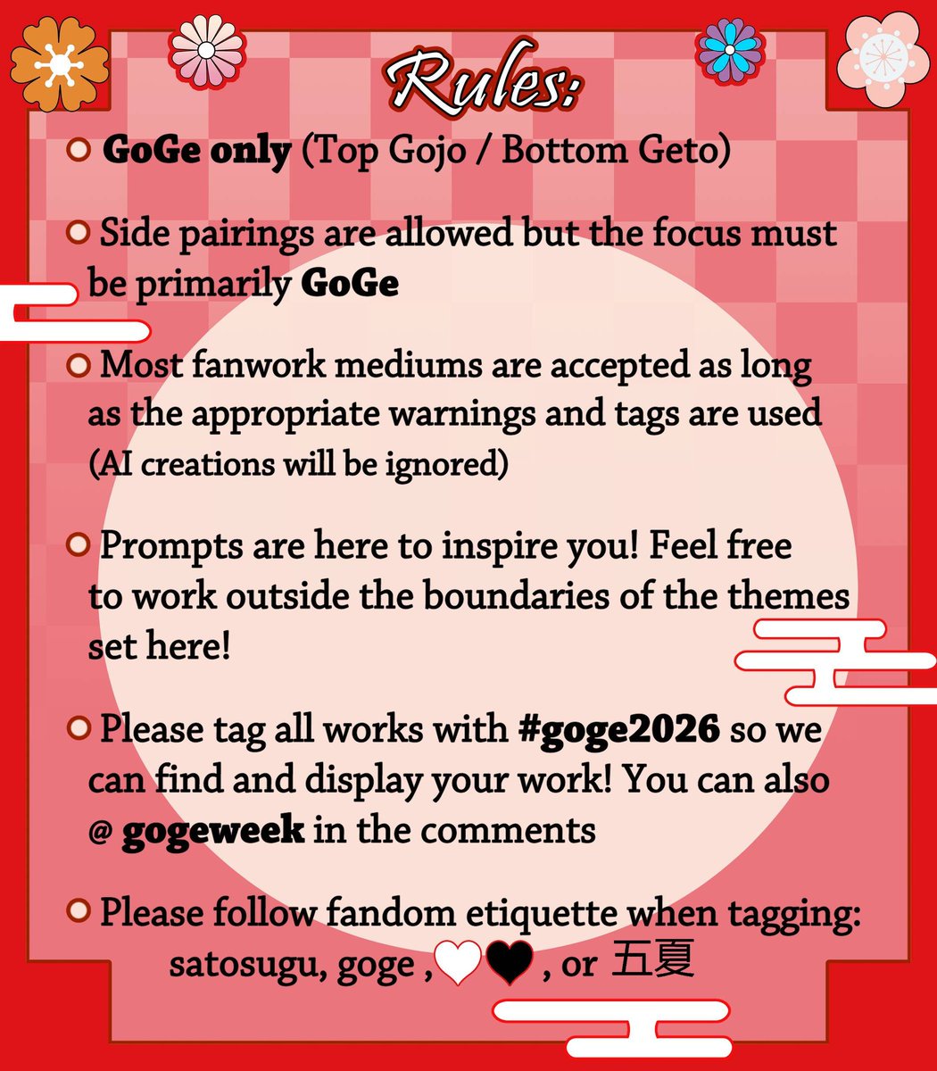 Here are the prompts for our next event #GoGe2026

Everyone is welcomed to join us January 1st - 8th

#goge #五夏