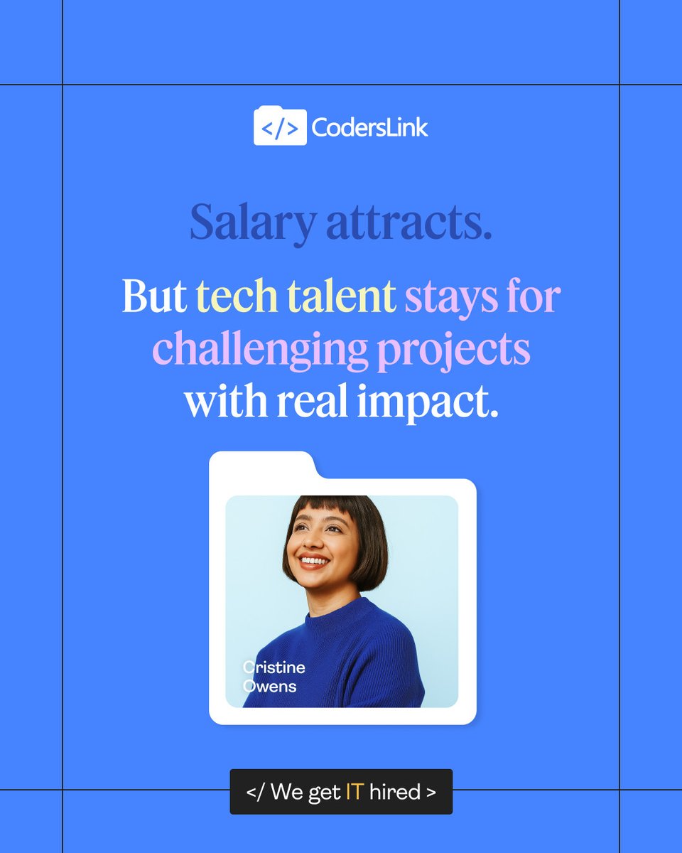 hirecoderslink's tweet image. 💡 Want to keep your best developers?
💰 Salary opens the door.
🚀 Purpose, challenge & impact make them stay.
Tech talent is loyal to growth not just compensation. Design roles that matter.
#TechLeadership #TalentRetention #DeveloperMotivation