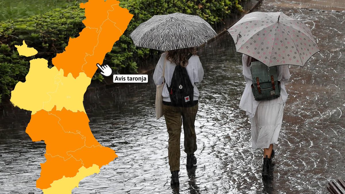 🔴 Avís taronja a partir de les 12:00 h de dilluns per precipitacions que poden acumular 120 l/m² en sis hores al nord de Castelló

També es preveuen intensitats de 40 l/m² en una hora al sud de Castelló i de València i el nord i l'interior d’Alacant

▶️apuntmedia.es/noticies/socie…