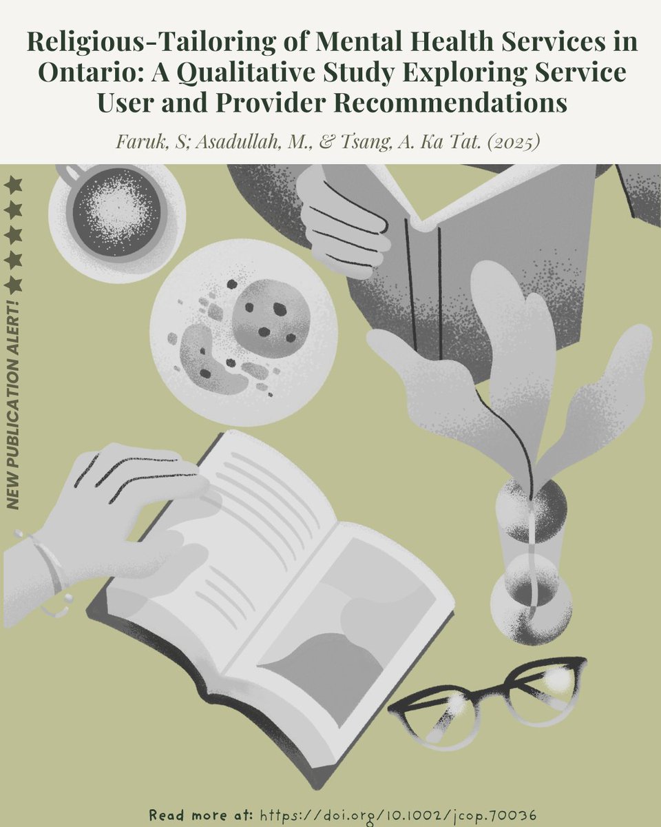 Dr. Muhammad Asadullah (@dr_asad01) on Twitter photo 📰New Publication Alert!!!
Religious‐Tailoring of Mental Health Services in #Ontario: A Qualitative Study Exploring Service User and Provider Recommendations
By Faruk, S; Asadullah, M., & Tsang, A. Ka Tat. (2025)
👉 Read more: doi.org/10.1002/jcop.7…
#MentalHealth #Canada 📰New Publication Alert!!!
Religious‐Tailoring of Mental Health Services in #Ontario: A Qualitative Study Exploring Service User and Provider Recommendations
By Faruk, S; Asadullah, M., & Tsang, A. Ka Tat. (2025)
👉 Read more: doi.org/10.1002/jcop.7…
#MentalHealth #Canada