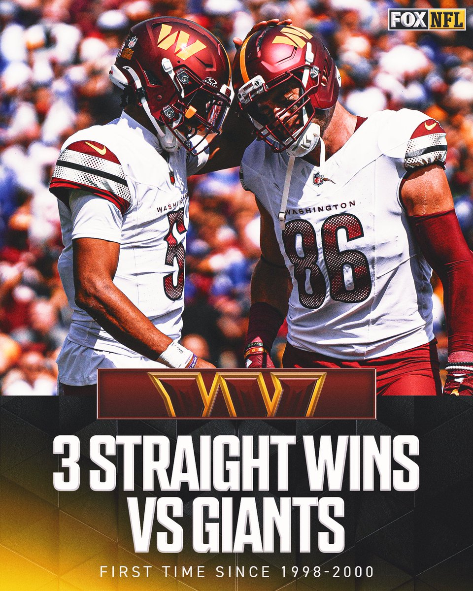 FOX Sports: NFL (@nflonfox) on Twitter photo The <a href="/Commanders/">Washington Commanders</a> have recorded their first three-game win streak vs. the Giants since 1998-2000 🔥 The <a href="/Commanders/">Washington Commanders</a> have recorded their first three-game win streak vs. the Giants since 1998-2000 🔥