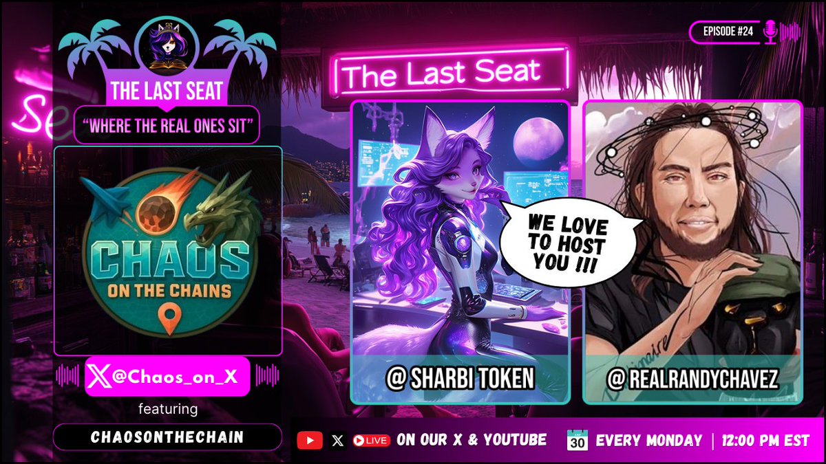 🚨 MONDAY 9/8 | 12PM EST 🚨
The LAST SEAT is about to get WILD 🤯🔥

🤙 <a href="/RealRandyChavez/">Randy Chavez ⭕</a> + 🎭 <a href="/alldldupcrypto/">Alldldupcrypto</a>
lock in with the one &amp; only 🌪️ <a href="/Chaos_on_X/">chaosonthechains</a>

🎥 LIVE on Sharbi X + YouTube 🪐✨
Don’t miss the madness 👀