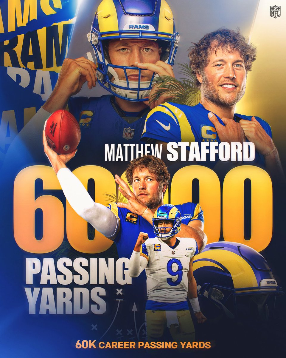 Matthew Stafford ties Matt Ryan as the second-fastest player to reach 60,000 career passing yards 👏
