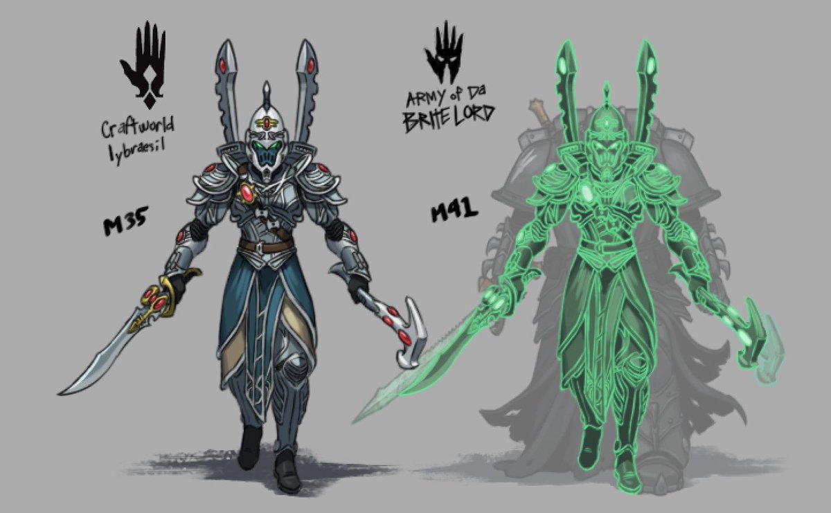 Celebrimbor alive and as a wraith. I imagine his spirit stone gradually became green as he gathered more and more WAAGH energy around himself while building his ork army in the past