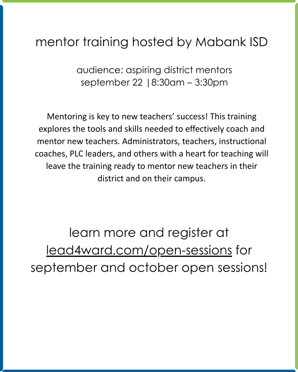 lead4ward's tweet photo. Professional Development that addresses your unique needs.
Discover more about our upcoming open sessions here: https://t.co/6auymwJvwi
#lead4ward #texaspd #texed https://t.co/KvWNTuQN9m