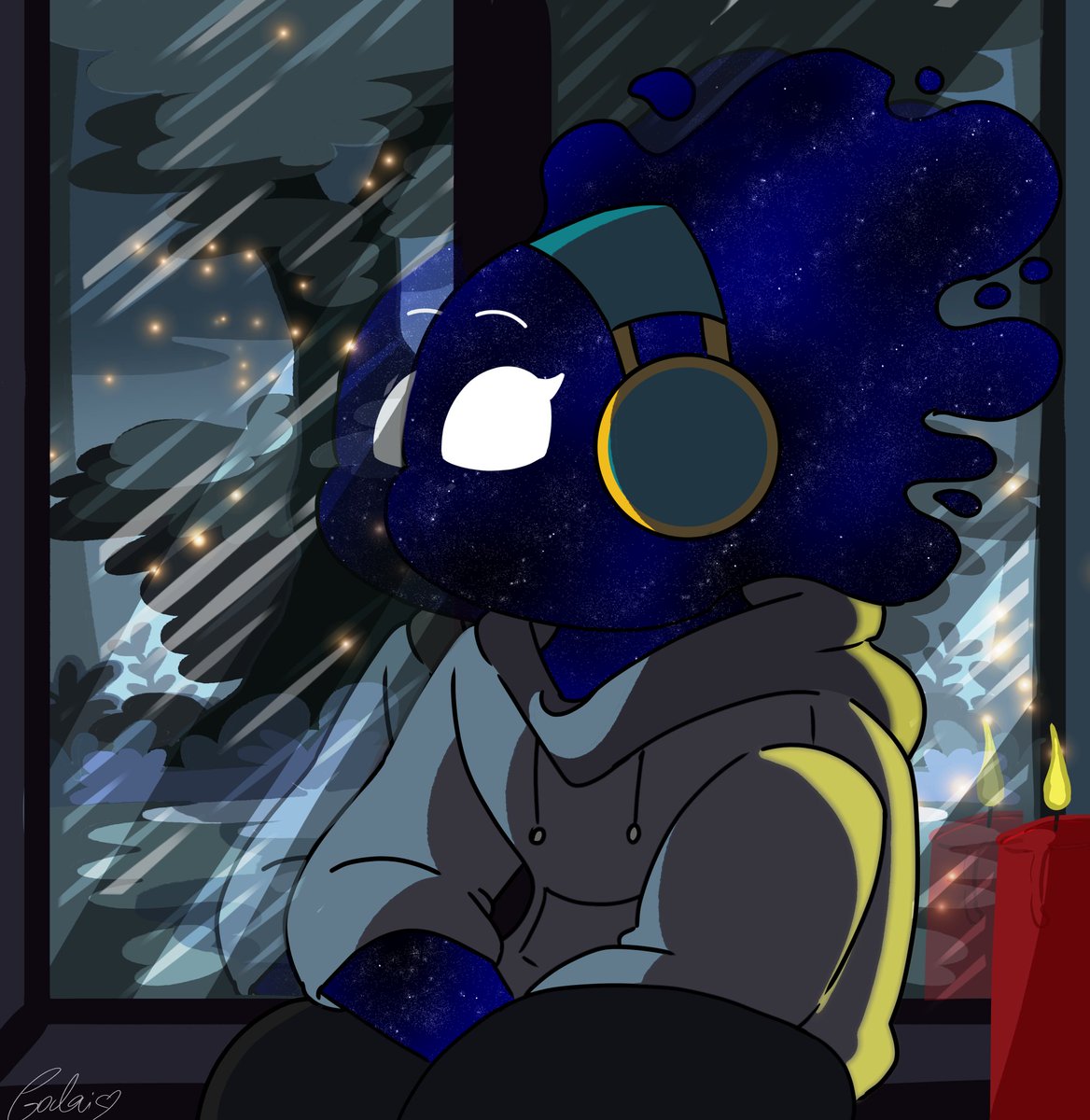 Fun facts about CosmoWink (6/??)
Cosmo likes to listen to music on rainy days, the rain brings calm to her. 
#oc #originalcharacter #art #cosmo