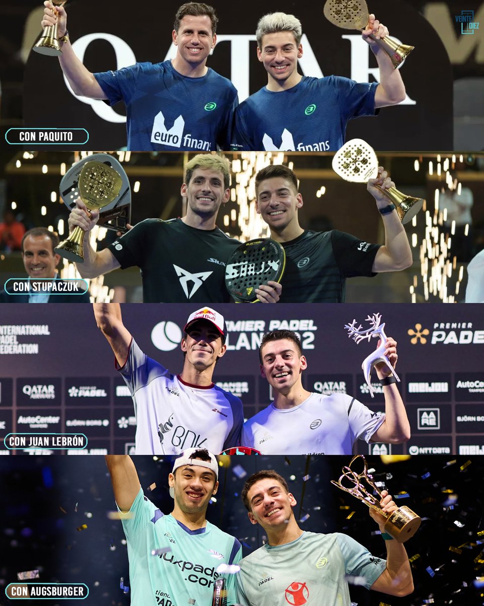CUATRO TÍTULOS 🏆🔝 CUATRO COMPAÑEROS

En Premier Padel, Martín Di Nenno ganó con:

➤ Paquito Navarro en Qatar Major 2022
➤ Franco Stupaczuk en Qatar Major 2023
➤ Juan Lebrón en Finlandia P2 2024
➤ Leo Augsburger en Madrid P1 2025