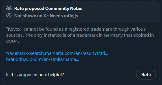 they're attemping to community note me lmao

the trademark is not yet active as i am waiting for my scheduled call with a trademark attorney this week, which means it's possible my trademark may not go through. should have clarified!
