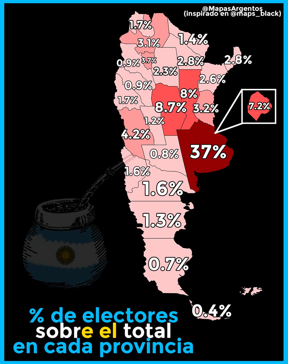 Porcentaje de electores sobre el total del país en cada provincia