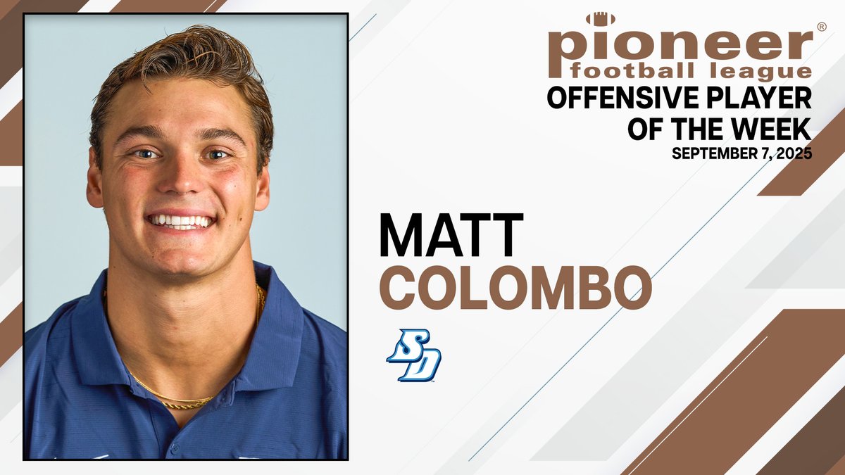 𝗧𝗵𝗲 𝗣𝗙𝗟 𝗢𝗳𝗳𝗲𝗻𝘀𝗶𝘃𝗲 𝗣𝗹𝗮𝘆𝗲𝗿 𝗼𝗳 𝘁𝗵𝗲 𝗪𝗲𝗲𝗸!

Matt Colombo, San Diego
Pieced together the league’s first 200-yard rushing performance this season – and only the second in the FCS – and scored the game-winning touchdown in San Diego’s win against nationally