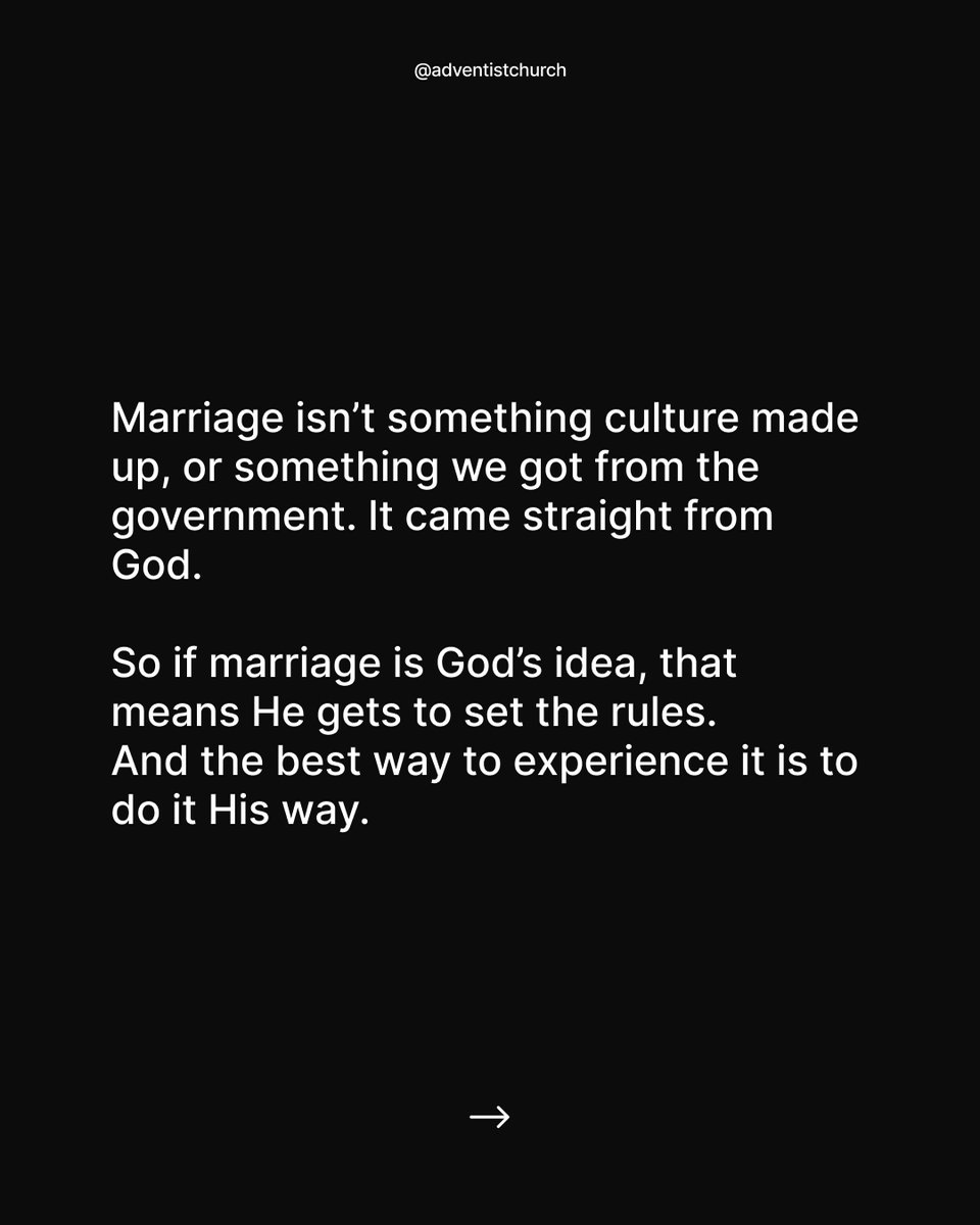 adventistchurch's tweet photo. Marriage comes straight from God. That means He’s the one who defines it. And the best way to experience it is to live it His way. Comment GOD’S WAY if you believe marriage works best when we follow His design. https://t.co/MkxXvTII2W