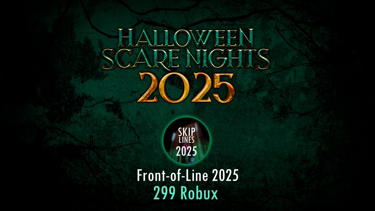 UniRobloxGame's tweet image. The "Front-of-Line 2025" product will be available to purchase inside of the Halloween Scare Nights 2025 game for 299 Robux. You will also be able to purchase it as a gift for other users!
"Front-of-Line 2025" allows you to skip all haunted house queues during the 2025 event.