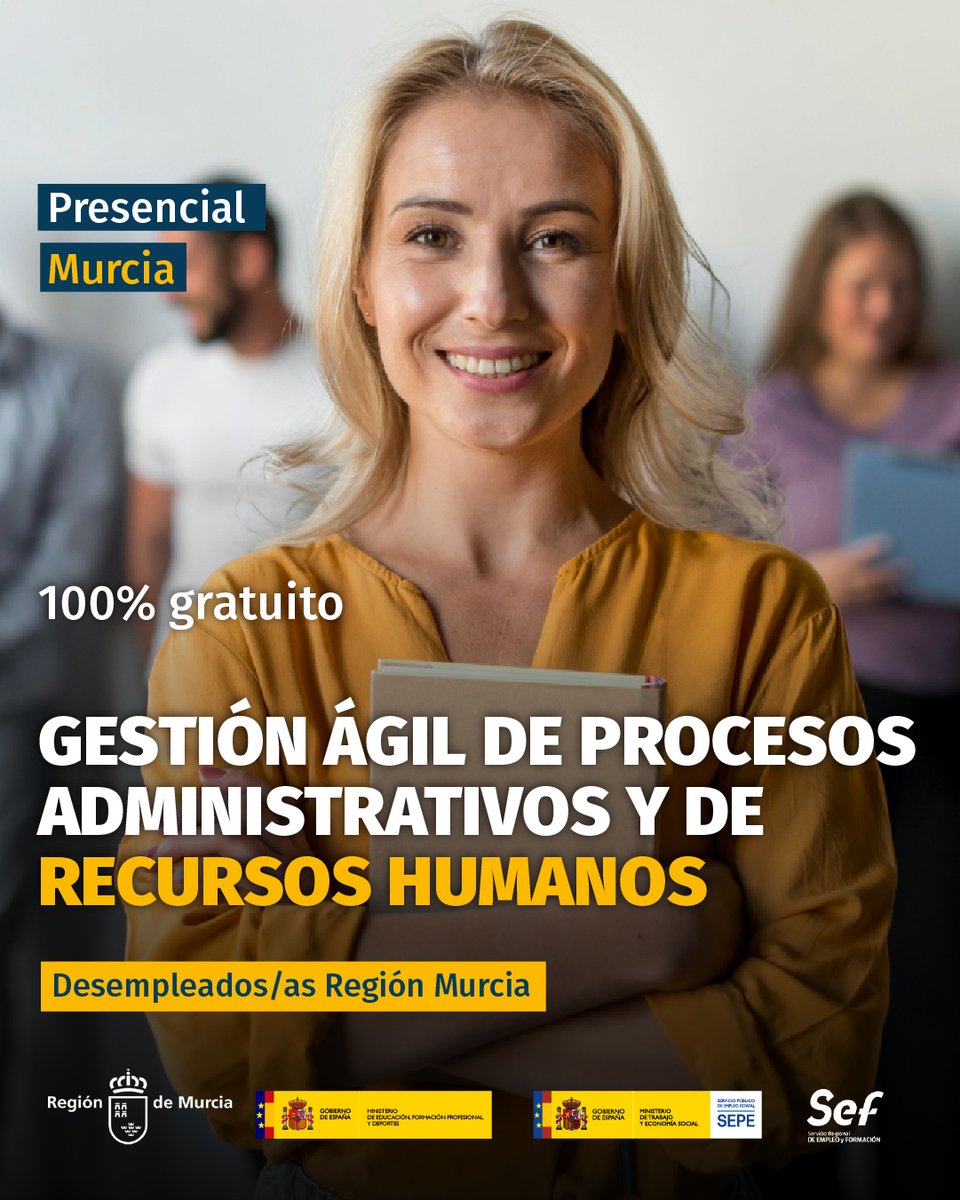 📍 #Murcia
📚 Gestión ágil de procesos administrativos y de RRHH.
👫 Desempleados/as de la Región de Murcia.

Si estás interesad@ en esta formación o en alguna otra, déjanos tus datos en el siguiente formulario y te informaremos sin compromiso 🙂.
euroformac.eu/informame