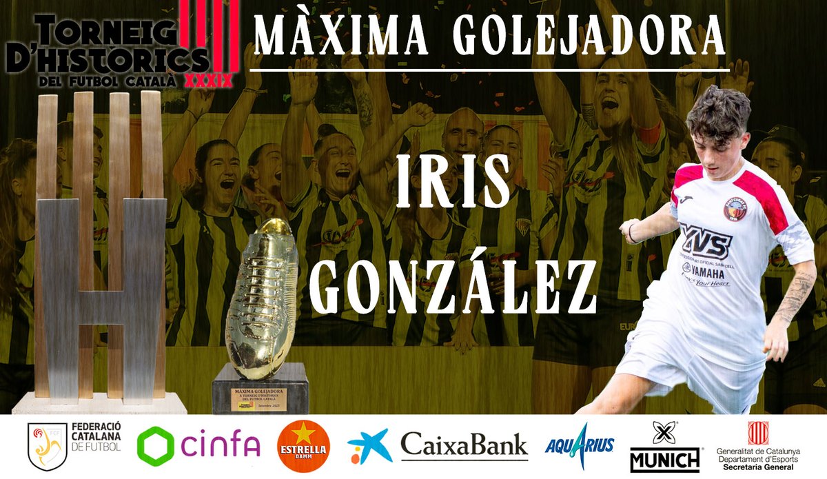 Torneig d'Històrics (@thistorics) on Twitter photo 🎖️ Reconeixements #Històrics25!
🏅 Premi a la màxima golejadora⚽️
🏵️ Per a Iris González, del <a href="/SantCugatFC/">Sant Cugat FC</a>!
🔥 Amb 5⃣ gols!
👏🏻 Enhorabona, Iris!
#SomHistòrics #futfem 🎖️ Reconeixements #Històrics25!
🏅 Premi a la màxima golejadora⚽️
🏵️ Per a Iris González, del <a href="/SantCugatFC/">Sant Cugat FC</a>!
🔥 Amb 5⃣ gols!
👏🏻 Enhorabona, Iris!
#SomHistòrics #futfem