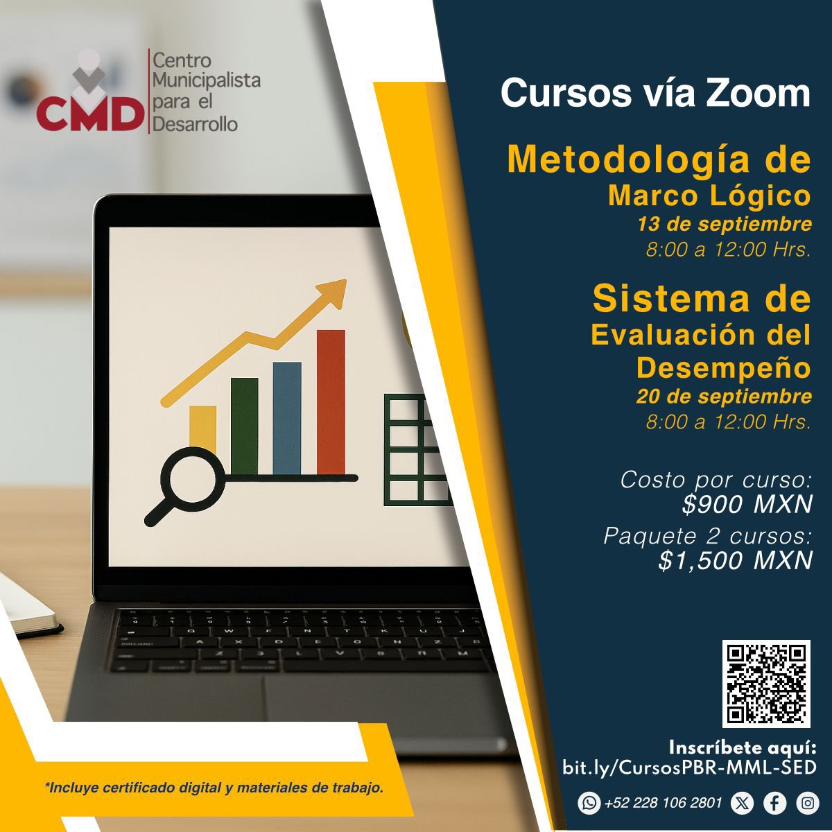 📊 Servidores públicos: la gestión moderna exige resultados.
🔹 Marco Lógico (13 sep)
🔹 Evaluación del Desempeño (20 sep)
👉 Cursos vía Zoom | $900 c/u o $1,500 ambos
🎓 Incluye certificado digital
Inscríbete aquí: bit.ly/CursosPBR-MML-…
#Gobierno #Municipio