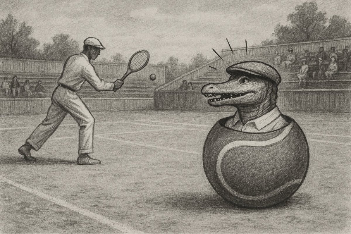 “Not a GOAT. The Croco GOAT.”🐊👑

They say that in René Lacoste’s shadow, a strange witness was always there…
Small, fierce, hiding inside a purple tennis ball: the Crocodote.

It saw everything — the birth of Lacoste in 1933, the rise of the Crocodile, and the legacy carried