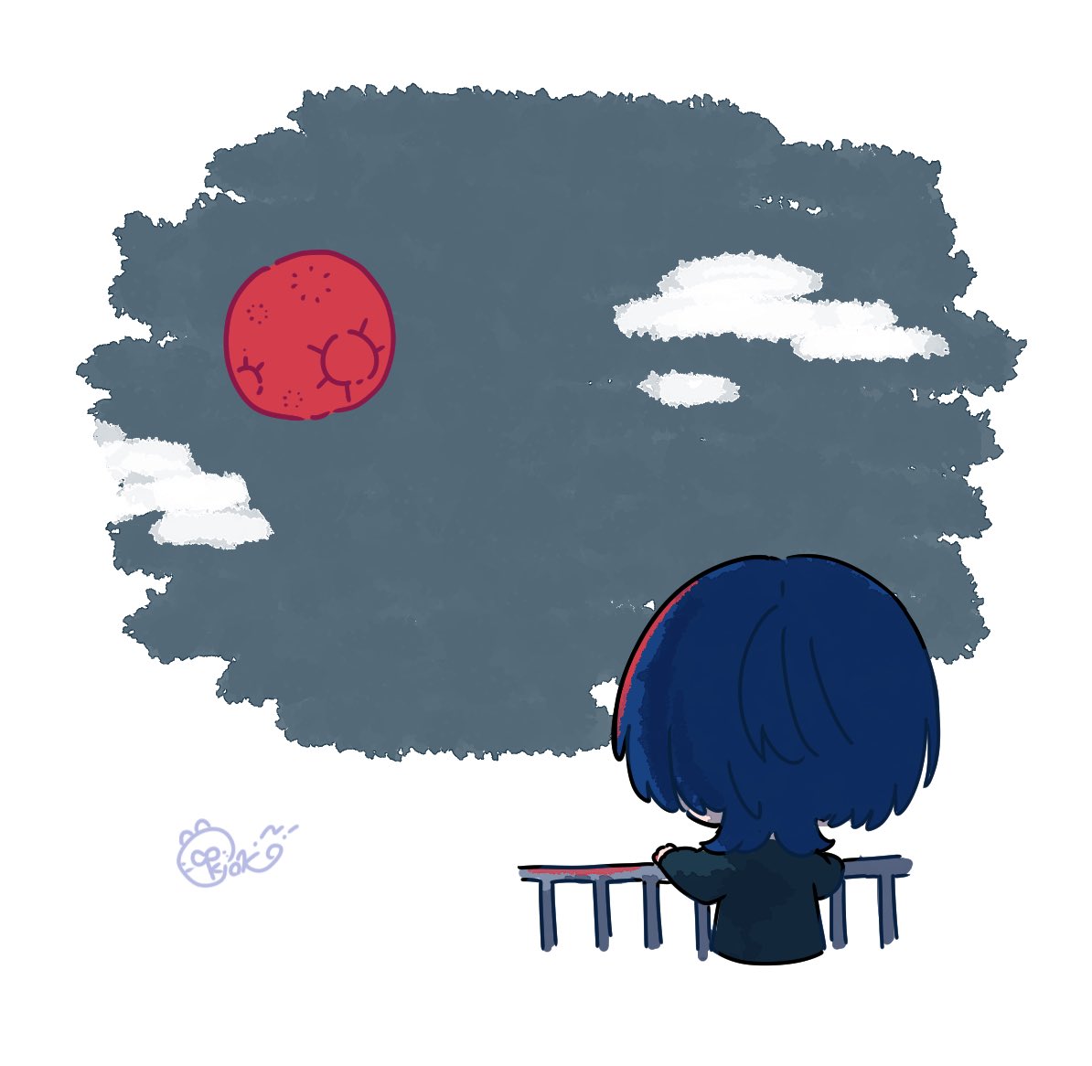 「148日目。 青くんも皆既月食見れたかな? #帰ってくるまで毎日ミリくゆ」|つくもきょー子のイラスト