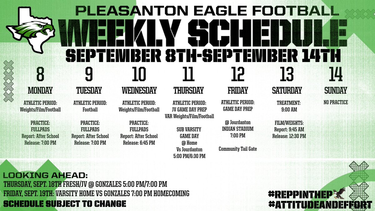 Weekly Schedule for HS Football 9/8-9/14