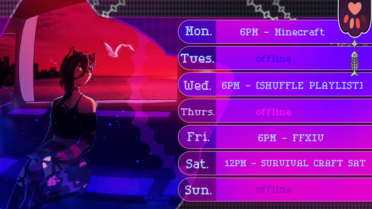 ✧ 9/8 - 9/14 Stream Schedule ✧
This will be the first week of our new 4 day a week consistent schedule!