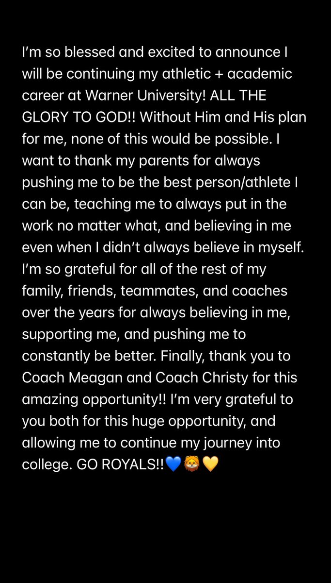 COMMITTED!! GOD IS SO GOOD! 
GO ROYALS!!💙🦁💛
<a href="/WU_RoyalsSB/">Warner University Softball</a>