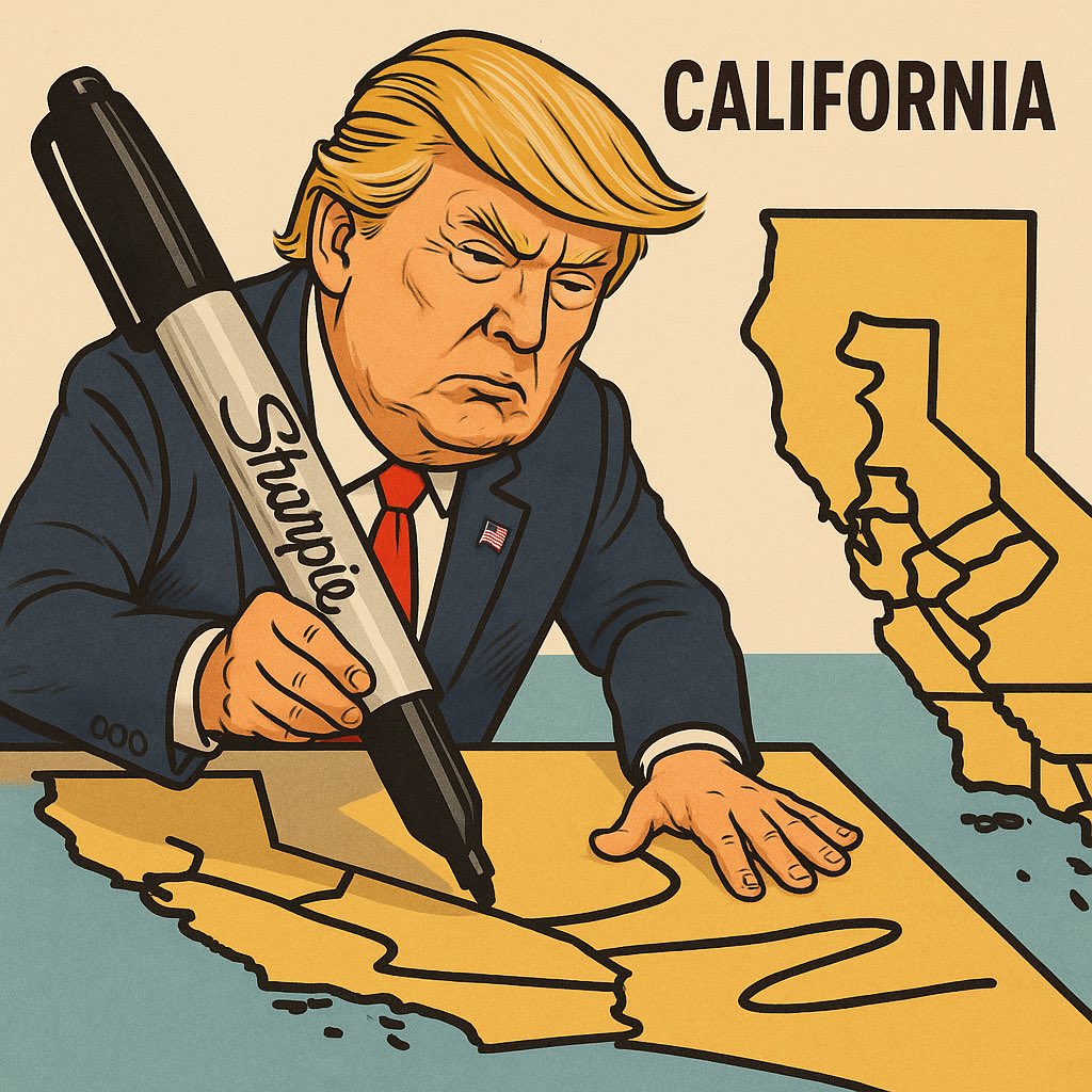 JayWisdom12's tweet image. 📉 The meme writes itself: Trump’s maps aren’t just “perfect”—they’re permanent marker. Sharpie = the real redistricting weapon. Newsom’s maps vs. Trump’s Sharpie. Coming soon: the first meme war fought with office supplies. #SharpieWars