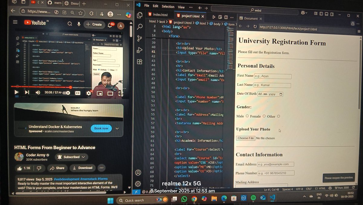 aa_bha2004's tweet photo. Day 5! Completed. Your teaching method is excellent. Many teachers on YouTube recommend copying code to create forms, but you explain the meaning of each term. Thank you, Bhaiya! 🙌✨ https://t.co/I6WlTXADZX