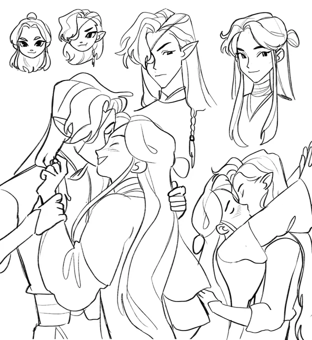 Combined a few sketches where im trying to draw more stylized hualians 