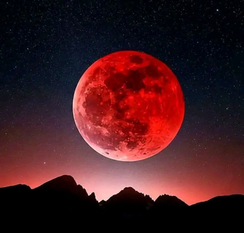 REFLECTING ON BLOOD MOON; 
 As we gaze upon the enchanting yet haunting sight of the blood moon, it serves as a powerful reminder of our current world—a canvas painted with blood and chaos! 
Dear bloody world, Please change and stop shedding blood!