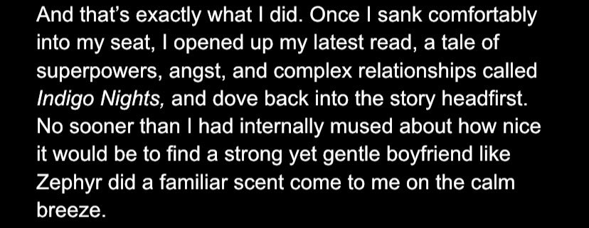 I’m trying to write a furry romance novel and I have a habit of plugging the things that I enjoy in my writing. I just started Chapter 2 with a reference to <a href="/_LeonardoUrso/">Leonardo Urso 🌸🩷</a> ‘s books! You should all be reading The Zenith Trilogy btw. 👀
