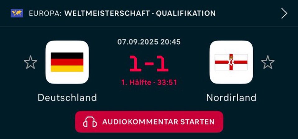 Wir sind an einem Punkt angekommen wo man gegen Nordirland auf Sicherheitspässe geht, ohne Mut und Kreativität. Ein absolutes Trauerspiel auch die unnötigen Fehlern in der Abwehr. Die Verunsicherung ist am TV zu spüren #GERNIR