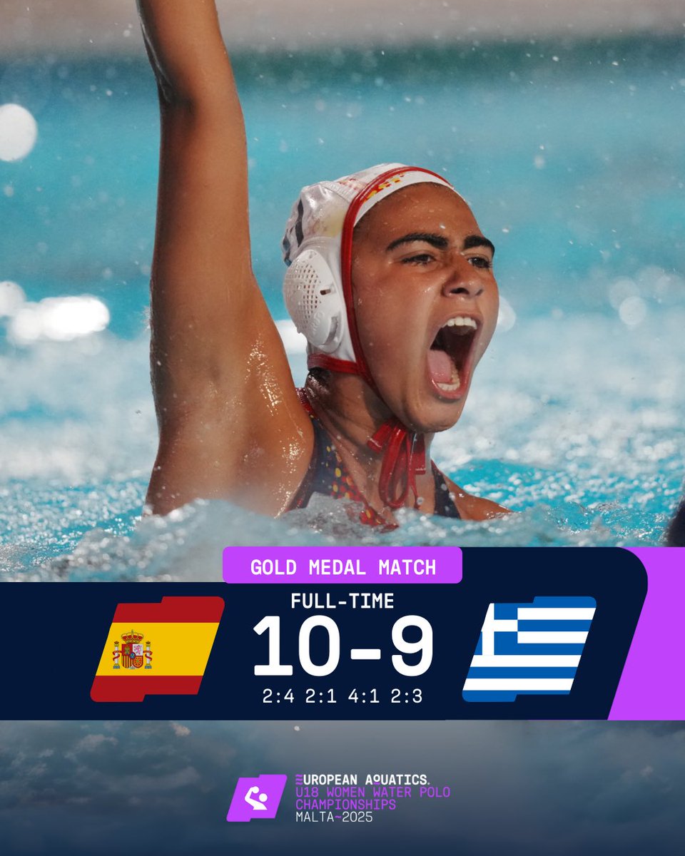 Euro_Waterpolo's tweet photo. Spain are the #U18EWPC Champions! 🔥🇪🇸

A golden run in Gzira ends with the title 🏆 https://t.co/JLEmYzpIbi