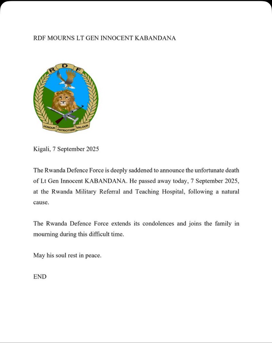 Today marks the end of an extraordinary chapter in the life of a truly remarkable individual, Lt.Gen. Innocent Kabandana! I feel deeply saddened to lose a friend, yet I'm grateful for the time we shared. 
As Defense Attaché at the Embassy in Washington, D.C., during my early days